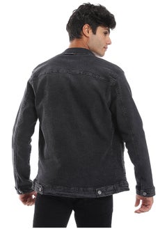 Andora Turn Down Collar Long Sleeves Denim Jacket_Iron Grey  - Image 4