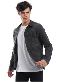 Andora Turn Down Collar Long Sleeves Denim Jacket_Iron Grey  - Image 5