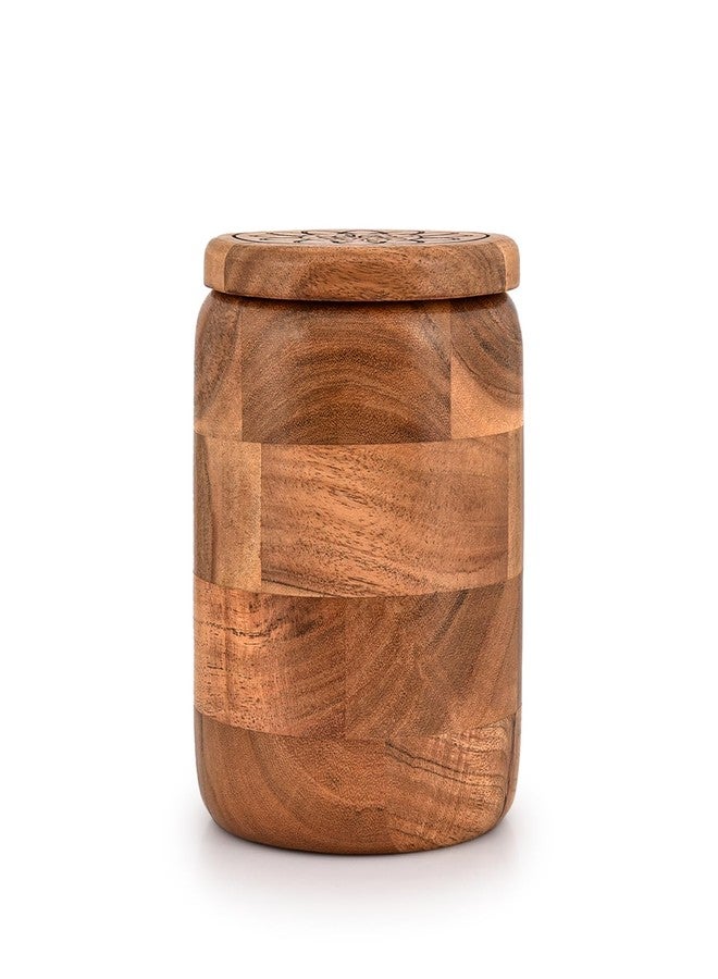 Kimona Food Jars & Canisters Acacia Wood round wooden storage jar with Lid for Keeping Cookies Pantry, Tea, Sugar, Coffee. (4.5" x 4.5" x 6") - Image 2