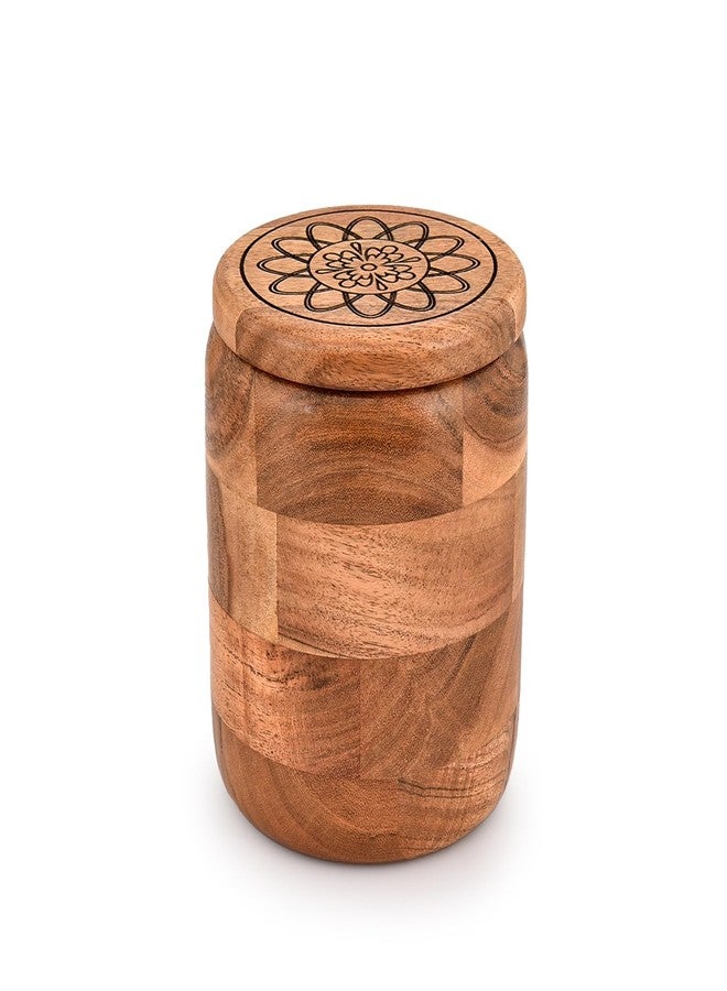 Kimona Food Jars & Canisters Acacia Wood round wooden storage jar with Lid for Keeping Cookies Pantry, Tea, Sugar, Coffee. (4.5" x 4.5" x 6") - Image 1
