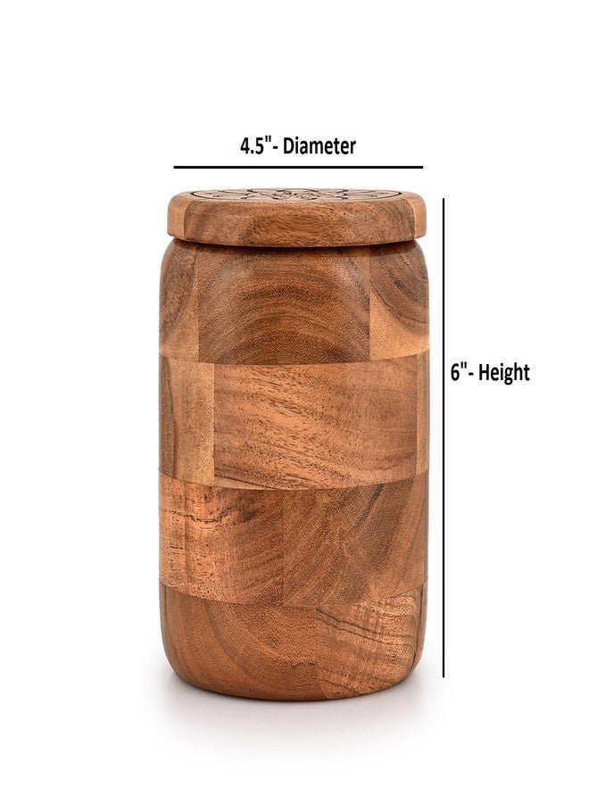 Kimona Food Jars & Canisters Acacia Wood round wooden storage jar with Lid for Keeping Cookies Pantry, Tea, Sugar, Coffee. (4.5" x 4.5" x 6") - Image 5