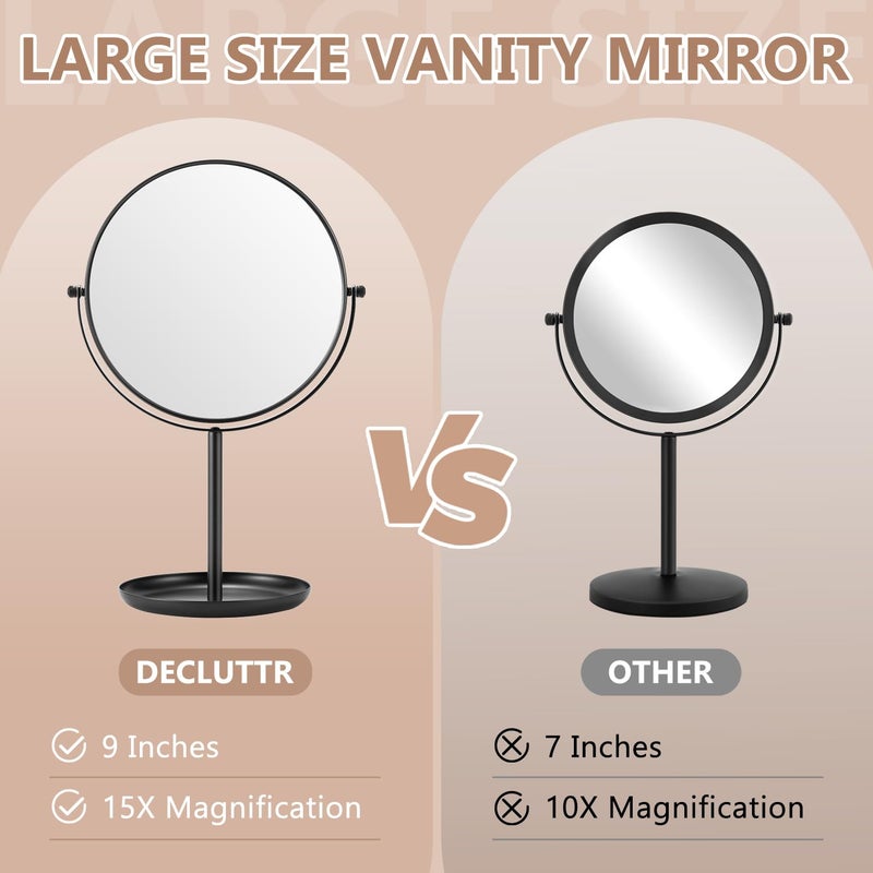 DECLUTTR 15X Magnifying Makeup Mirror, 9 Inch Tabletop Mirror on Stand, Large Double Sided Vanity Mirror for Desk, Black - Image 4