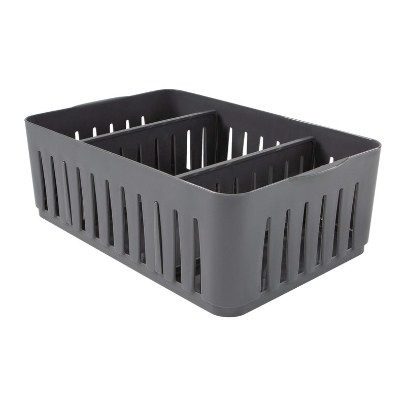 Simplify 3 Compartment Stackable Bin with Adjustable Dividers  Drawer Organizer  Storage Basket  Good for Office  Desk Supplies  Dorm  Bathroom  Accessories  Make Up  Grey