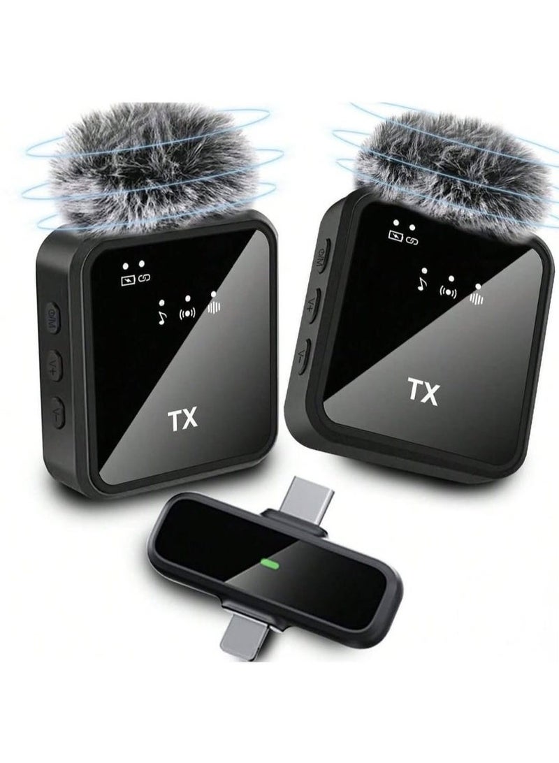 إيجيل ميكروفون لاسلكي F15-2 مكثف صغير الحجم، مزود بخاصية إلغاء الضوضاء، وإضاءة LED، وموصل معدني من النوع C، وميكروفون مزدوج. - Image 2