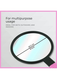Scarlet Line Scarlet Line Professional Series Round Shape Rubber One Sided Large Hand Makeup Mirror With Anti Slip Rubber Grip Handle For Salon, Women N Men_Pink  - Image 4