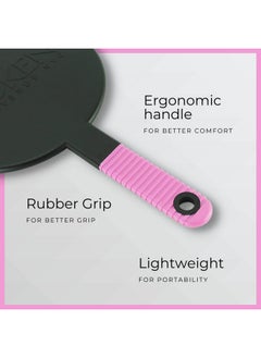 Scarlet Line Scarlet Line Professional Series Round Shape Rubber One Sided Large Hand Makeup Mirror With Anti Slip Rubber Grip Handle For Salon, Women N Men_Pink  - Image 2