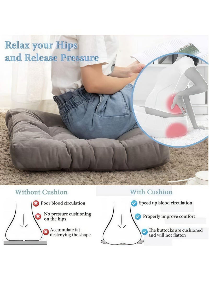 XiuWoo Thicken Chair Cushion, Solid Chair Seat Cushion Chair Pad Pillow Seat Soft Tatami Floor Cushion,Chair Pads Seat Cushion with Ties Square Floor,for Yoga Meditation Living Room Balcony Office Outdoor Meditation Cushion Reading Cushion Pad(Gray) - Image 5