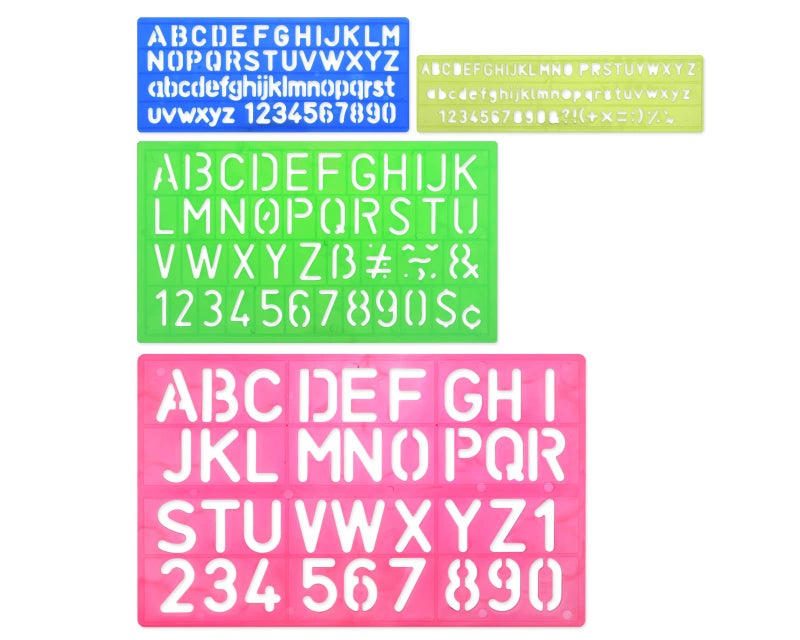 DS.DISTINCTIVE STYLE DS. DISTINCTIVE STYLE Alphabet Stencils Set of 4 Plastic Letter Stencil Assorted Sizes Number Ruler for Learning, Painting, Scrapbooking - Image 1