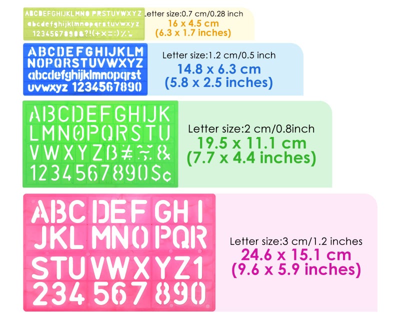 DS.DISTINCTIVE STYLE DS. DISTINCTIVE STYLE Alphabet Stencils Set of 4 Plastic Letter Stencil Assorted Sizes Number Ruler for Learning, Painting, Scrapbooking - Image 2