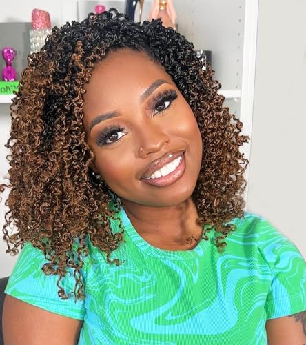 Aksice 10 Inch Yanky Twist Crochet Hair Pre-looped 8 Packs Ombre Brown Spring Twists Hair Senegalese Twist Crochet Hair with Curly Ends Synthetic Crochet Braids (1B/30#) - Image 1