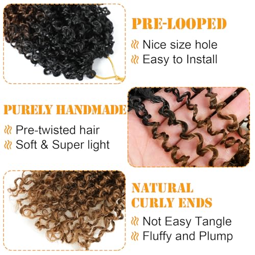 Aksice 10 Inch Yanky Twist Crochet Hair Pre-looped 8 Packs Ombre Brown Spring Twists Hair Senegalese Twist Crochet Hair with Curly Ends Synthetic Crochet Braids (1B/30#) - Image 3
