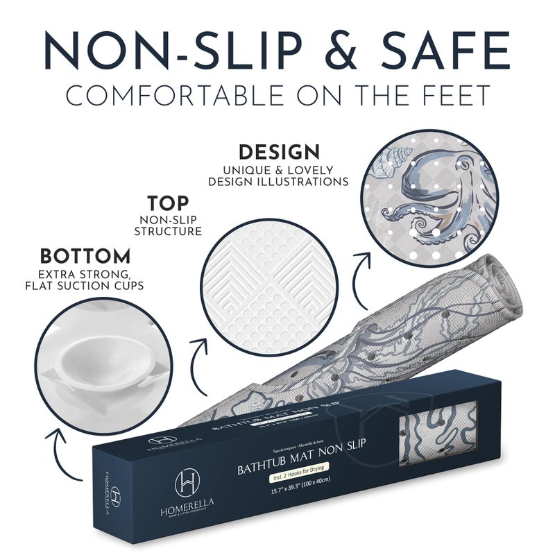 Homerella Bathtub Mat Non Slip Anti Mold for Kids 40x16 - homerellaÂ® Bath Mat for Tub, BPA Free, Incl. 2 Hooks, Washable Shower Mat Non Slip Anti Mold, Shower Mats for Inside Shower, EU Certified - Image 4