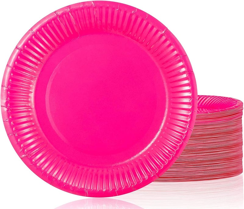 PrettyurParty PRETTY UR PARTY Pink Paper Plates, 9inch Biodegradable Round Party Plates, Disposable Paper Plates for Cakes, Dessert, Snack, Fruits, 9 inch - Pack of 20 pcs - Image 1