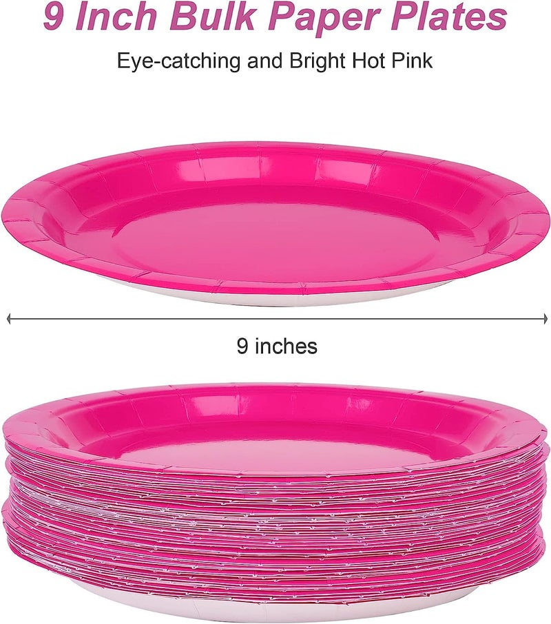 PrettyurParty PRETTY UR PARTY Pink Paper Plates, 9inch Biodegradable Round Party Plates, Disposable Paper Plates for Cakes, Dessert, Snack, Fruits, 9 inch - Pack of 20 pcs - Image 2