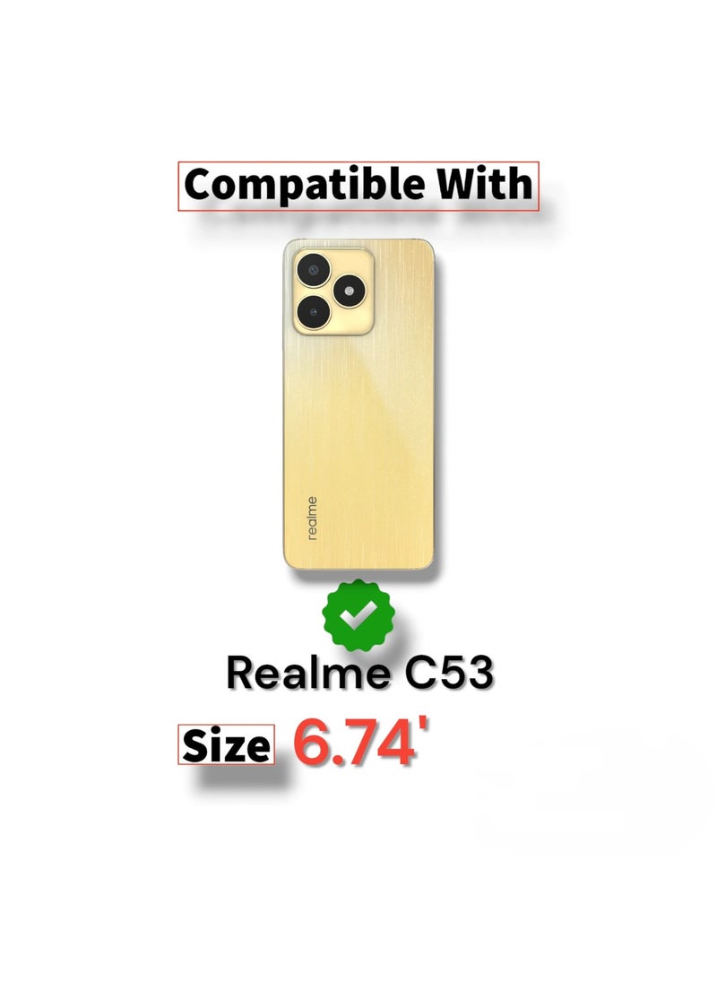 For Realme C53 Clear View Flip Case , Without Sensor , Stand Watching Position , Mirror Full Protection Cover Compatible With Realme C53 (6.74') (Silver)