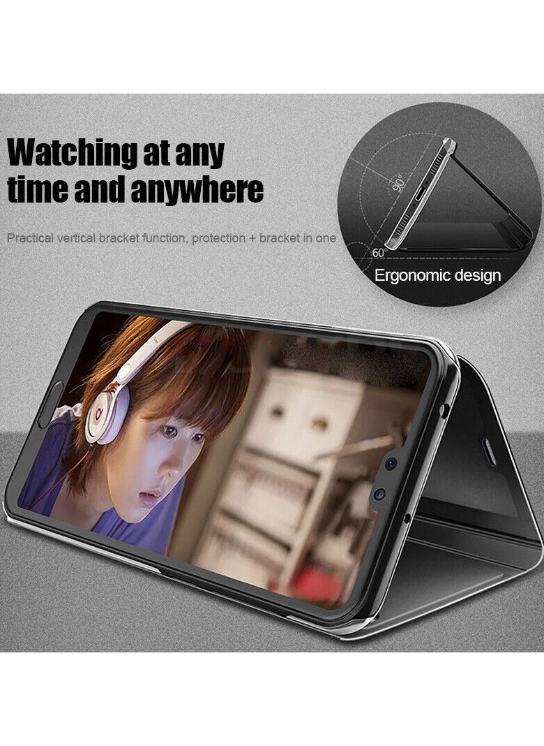For Realme C53 Clear View Flip Case , Without Sensor , Stand Watching Position , Mirror Full Protection Cover Compatible With Realme C53 (6.74') (Silver)
