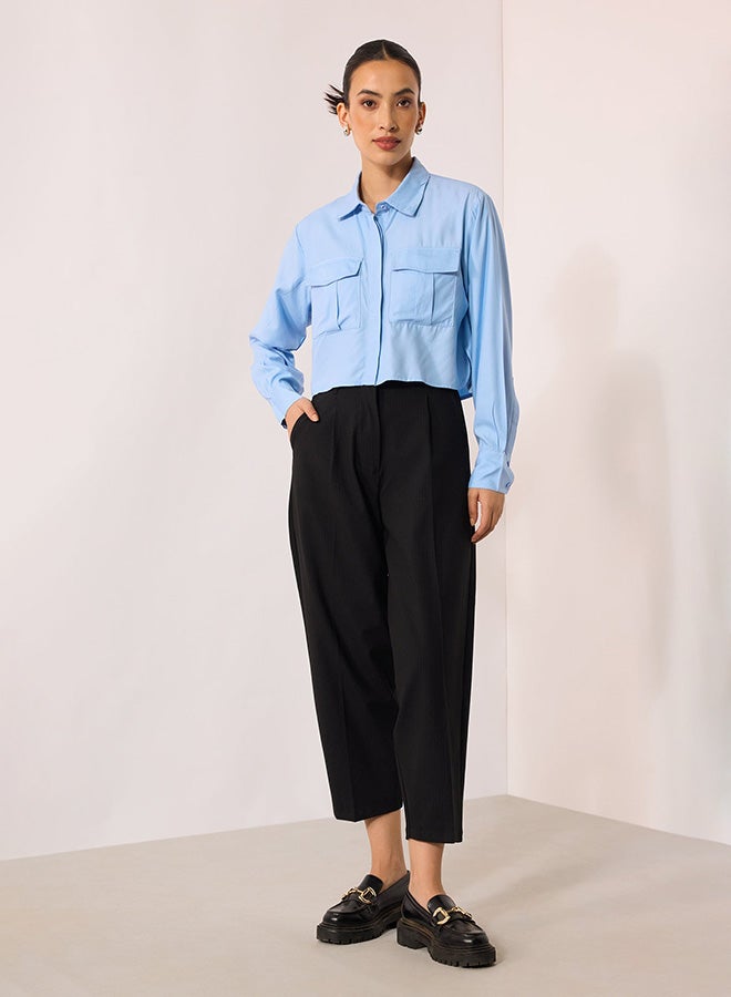 Virgio VIRGIO 100% Viscose Oversize Blue Shirt With Pockets  - Image 2