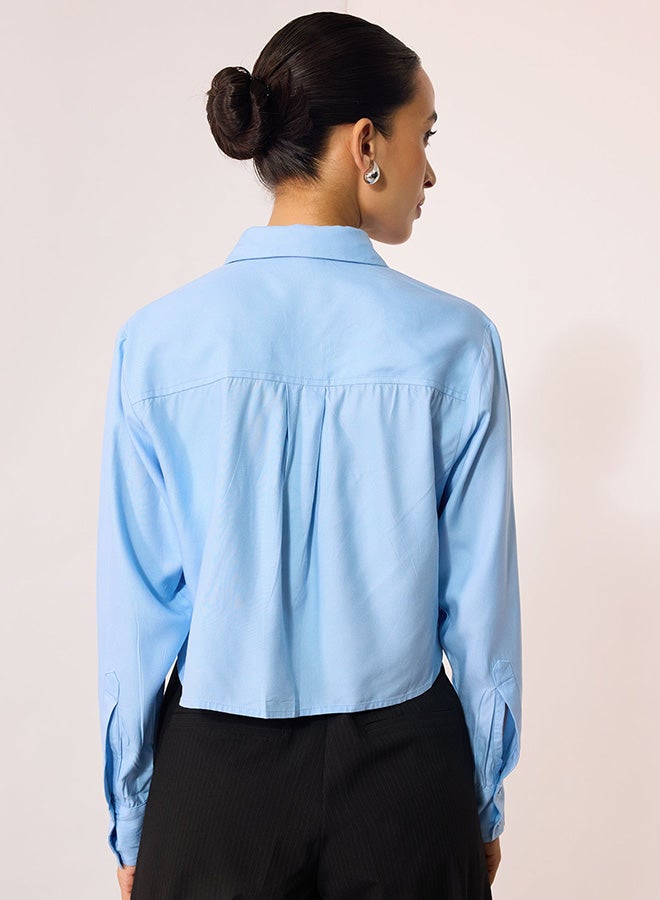 Virgio VIRGIO 100% Viscose Oversize Blue Shirt With Pockets  - Image 5
