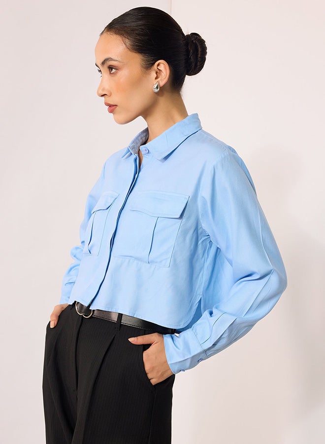 Virgio VIRGIO 100% Viscose Oversize Blue Shirt With Pockets  - Image 4