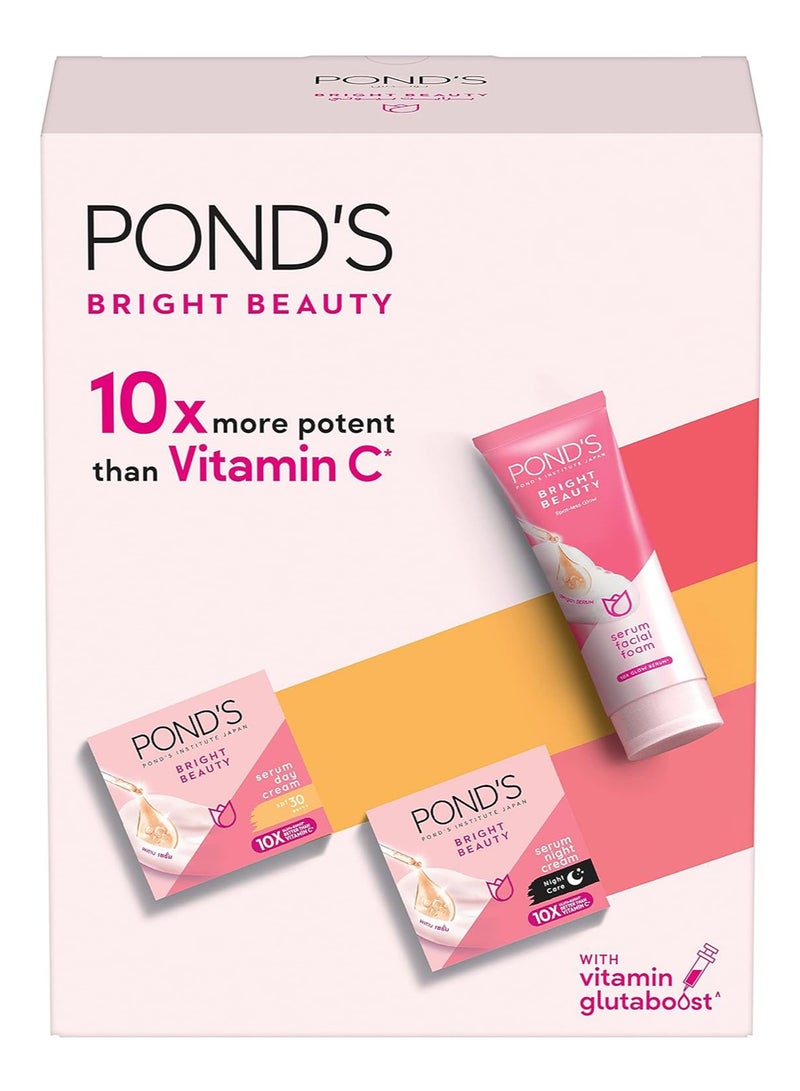 بوندس مجموعة من 3 سيروم برايت بيوتي كريم النهار 50 مل، سيروم كريم الليل 50 مل ورغوة الوجه 50 جرام لبشرة أكثر إشراقًا وتغذية - Image 1