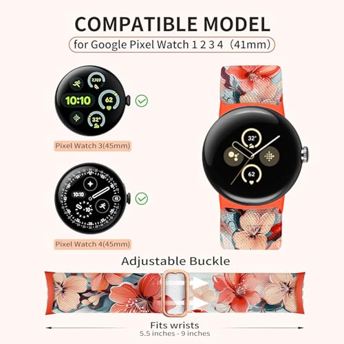 Zspoly Nylon Band Compatibel with Google Pixel Watch 4 3 （45mm）,Adjustable Elastic Replacement Wristbands Bands for Pixel Watch 4 Men/Women - Image 2