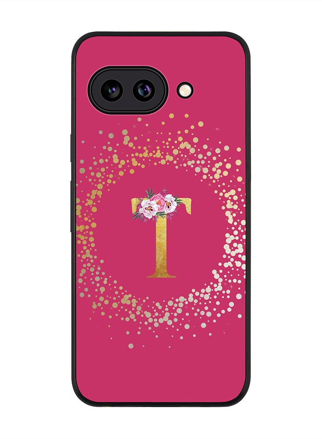 Stylizedd For Google Pixel 9a Case,Slim fit Camera Protection, Shockproof Thin Phone cover  - Custom Monogram Floral - T ( Deep Pink )