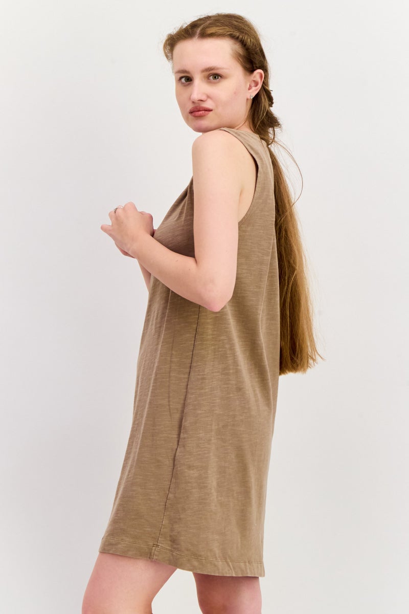 Splendid Women Pleated Sleeveless Mini Dress, Taupe - Image 3
