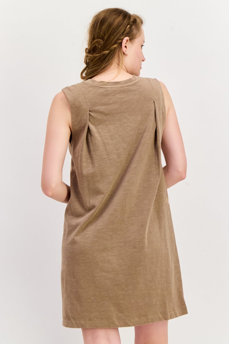 Splendid Women Pleated Sleeveless Mini Dress, Taupe - Image 4