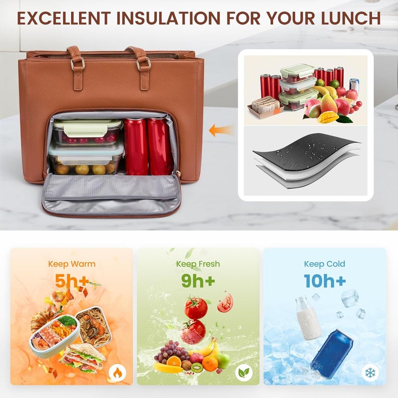 Lovevook Lunch Tote Bag for Women, Laptop Bag for Work with Insulated Lunch Compartment 15.6 Inch 2 in 1 Lunch Tote Large Capacity Computer Handbag for Work, Teacher, Nurse, Office, Casual - Image 3