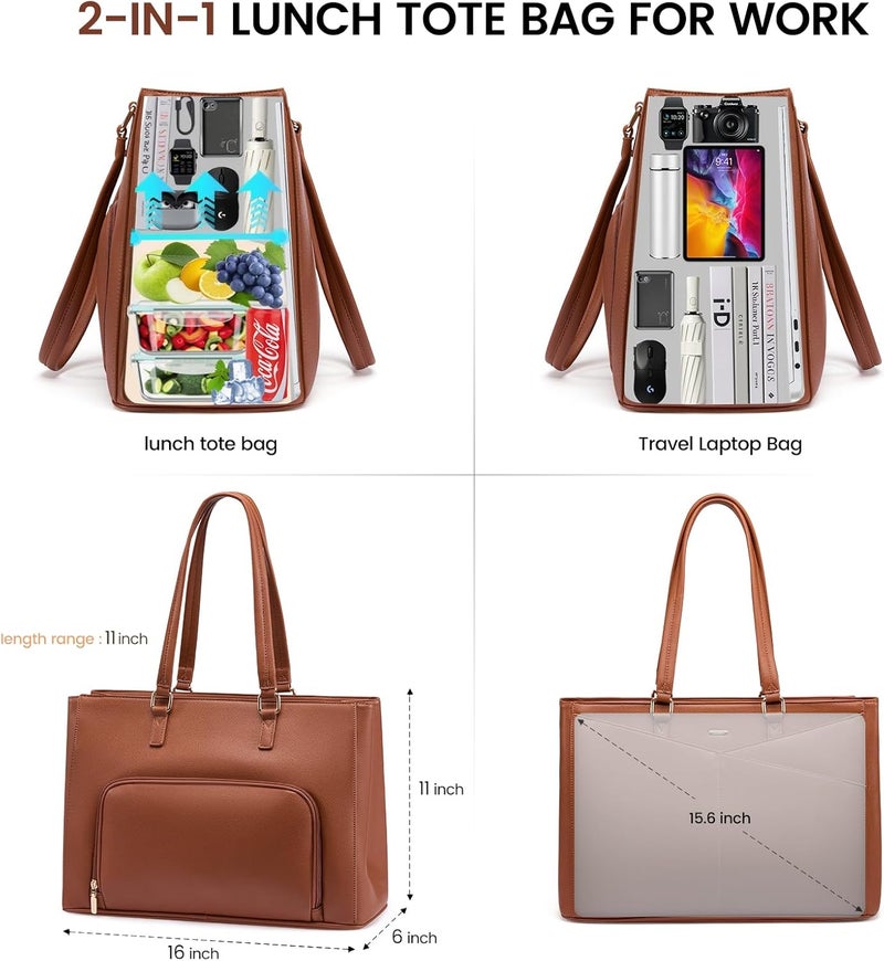 Lovevook Lunch Tote Bag for Women, Laptop Bag for Work with Insulated Lunch Compartment 15.6 Inch 2 in 1 Lunch Tote Large Capacity Computer Handbag for Work, Teacher, Nurse, Office, Casual - Image 4