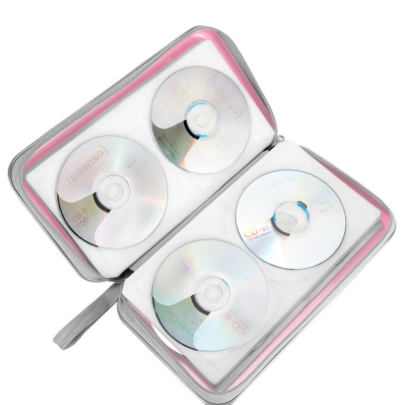 Siveit CD Case, DVD Case Holder 96 Capacity Hard Plastic CD DVD Disc Cases Storage Binder Wallet for Car Home Office Travel (Light Pink) - Image 5