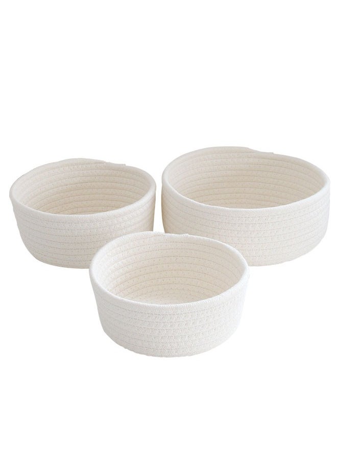 وهاواي 3pcs Cotton Rope Baskets, Small Woven Storage Basket for Bathroom Shelve Nursery Organizing Bins Organizer for Toys, Towels, Cosmetics, Jewelry and other Small Items White  - Image 1