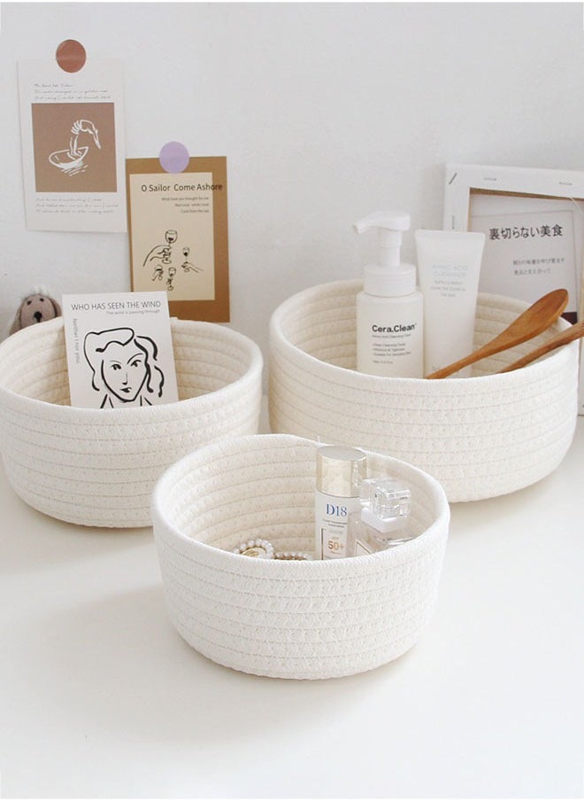 وهاواي 3pcs Cotton Rope Baskets, Small Woven Storage Basket for Bathroom Shelve Nursery Organizing Bins Organizer for Toys, Towels, Cosmetics, Jewelry and other Small Items White  - Image 3