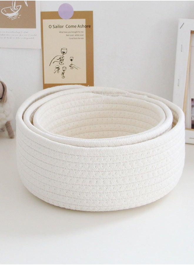 وهاواي 3pcs Cotton Rope Baskets, Small Woven Storage Basket for Bathroom Shelve Nursery Organizing Bins Organizer for Toys, Towels, Cosmetics, Jewelry and other Small Items White  - Image 4