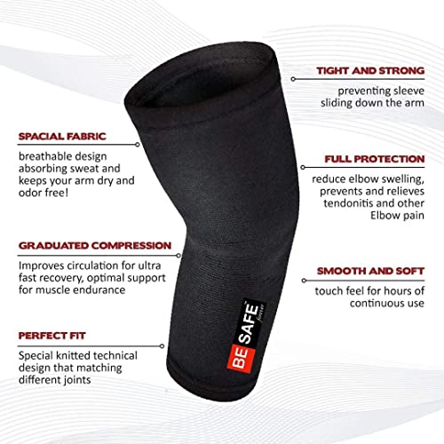 BESAFE Forever Compression Socks & Elbow Support Guard, Elbow Sleeves Band for Men & Women, Gym, Cricket, Badminton, Bikers | Pair, Black, ESS102 (S) - Image 2