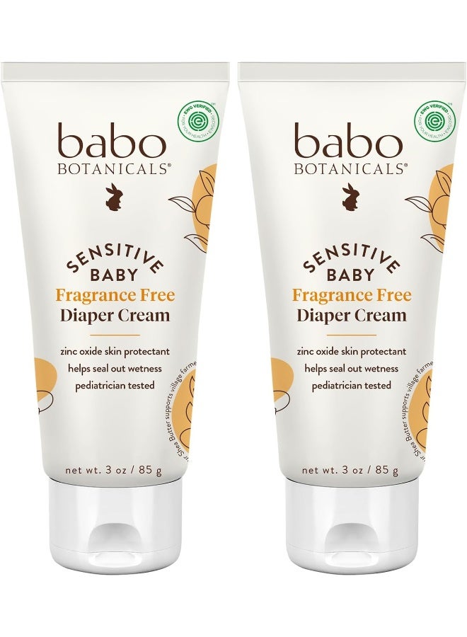 Babo Botanicals Babo Botanicals Sensitive Baby Fragrance-Free Diaper Cream - 25% Natural Zinc Oxide - Calendula, Shea & Cocoa Butter - EWG Verified - Vegan- From birth on - 2-Pack  - Image 1