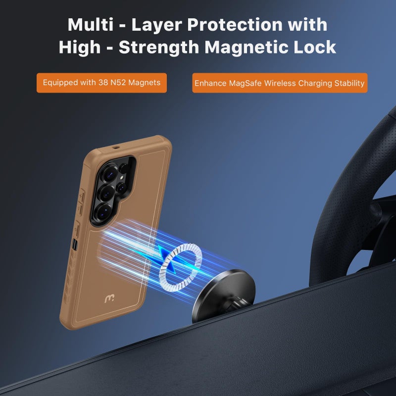 M MYBAT PRO for Samsung Galaxy S26 Ultra Case with Belt Clip Holster,Heavy Duty Protection Magnetic Case for Galaxy S26 Ultra,Anti-Drop,Shockproof Cover,with 360Â°Rotating Kickstand Brown - Image 4