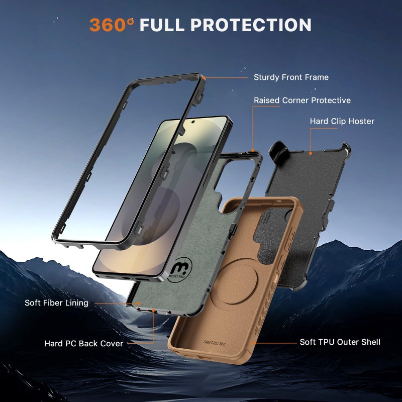 M MYBAT PRO for Samsung Galaxy S26 Ultra Case with Belt Clip Holster,Heavy Duty Protection Magnetic Case for Galaxy S26 Ultra,Anti-Drop,Shockproof Cover,with 360Â°Rotating Kickstand Brown - Image 5
