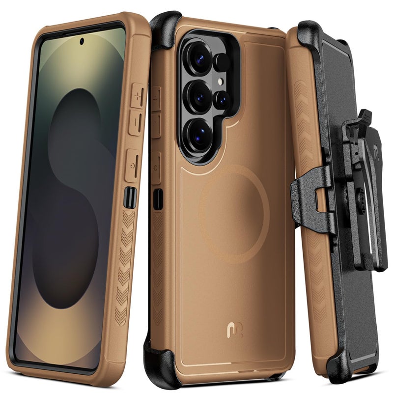 M MYBAT PRO for Samsung Galaxy S26 Ultra Case with Belt Clip Holster,Heavy Duty Protection Magnetic Case for Galaxy S26 Ultra,Anti-Drop,Shockproof Cover,with 360Â°Rotating Kickstand Brown - Image 1