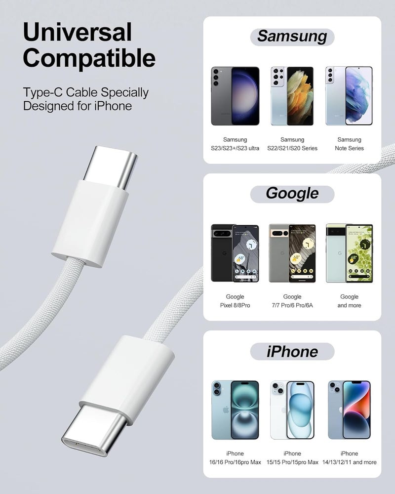 إيكاريس كابل eCares® USB-C إلى USB-C بطول 1 متر، شحن سريع بقوة 20 واط من نوع USB-C، كابل مضفر لمزامنة البيانات متوافق مع iPhone 15/16/17 وSamsung Galaxy وiPad وGoogle Pixel وأجهزة USB-C - Image 3
