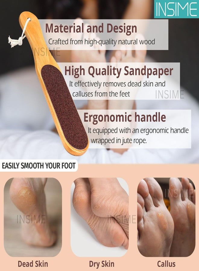 INSIME Premium Wooden Foot scrubber for dead skin cracked heels & callus remover | Double sided Foot filer for pedicure heel scubber & feet dead skin remover | Pedicure tool brush callus remover for feet - Image 2