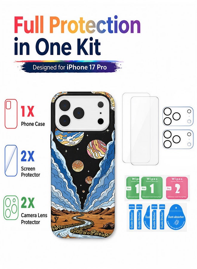 مافي مجموعة حماية 5 في 1 لهاتف iPhone 17 Pro - غطاء مزدوج الطبقات مقاوم للصدمات (طبقة داخلية من مادة TPU + طبقة خارجية من مادة PC) مع واقيين للشاشة فائق الدقة وواقيين شفافين لعدسة الكاميرا - حماية كاملة ضد الصدمات، غطاء هاتف مضاد لبصمات الأصابع والعرق مع أزرار مستقلة - Image 4