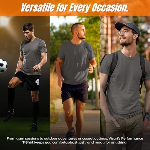 Vizari Mens Athletic T-Shirt | Quick-Dry, Moisture-Wicking Sports Tee | Shirts for Workouts, Outdoor Activities & Casual Wear Graphite - Image 3
