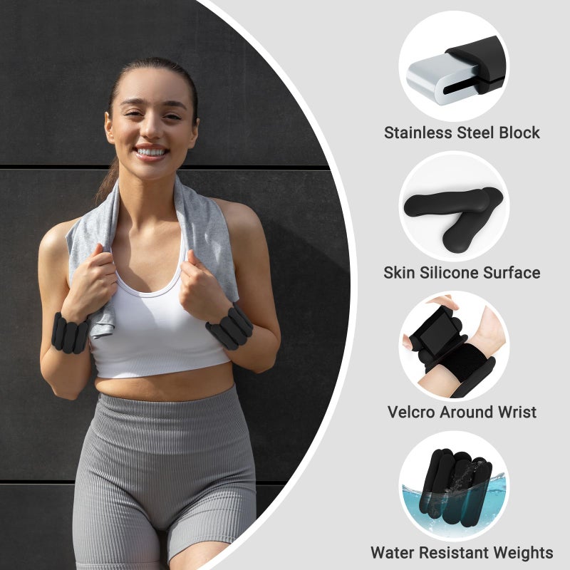 JORICY Adjustable Ankle Weights for Women Men,Weighted Pilates Wrist Weights Set of 2(1Lb Each) Silicone Arm & Leg Weights for Strength Training Walking Swimming Home Gym Physical Therapy Black - Image 2
