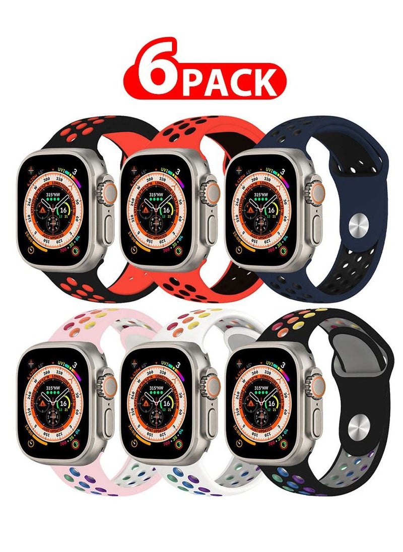 CATANES - 6 Pack For Apple Watch 49mm 45mm 44mm 42mm Silicone Sport Band Nike Strap Compatible With iWatch Series Ultra/8/7/SE/6/5/4/3/2/1 - Image 1