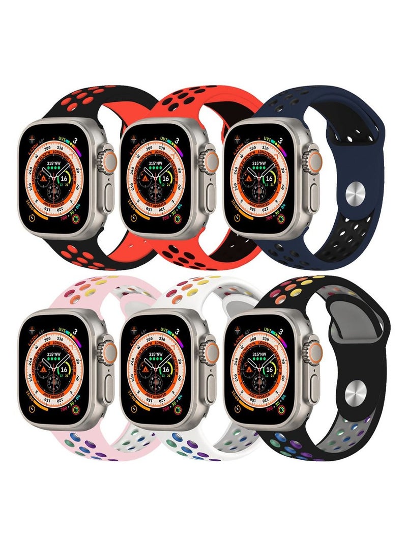 CATANES - 6 Pack For Apple Watch 49mm 45mm 44mm 42mm Silicone Sport Band Nike Strap Compatible With iWatch Series Ultra/8/7/SE/6/5/4/3/2/1 - Image 1