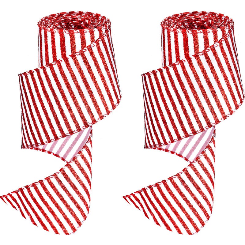 Dilunave 2 Rolls 25 Inch x 6 Yards Christmas Red and White Ribbon Christmas Candy Cane Wired Edge Ribbons DIY Craft for Xmas Tree Decorations Wreath Bows Making Gift WrappingVertical Stripes - Image 3