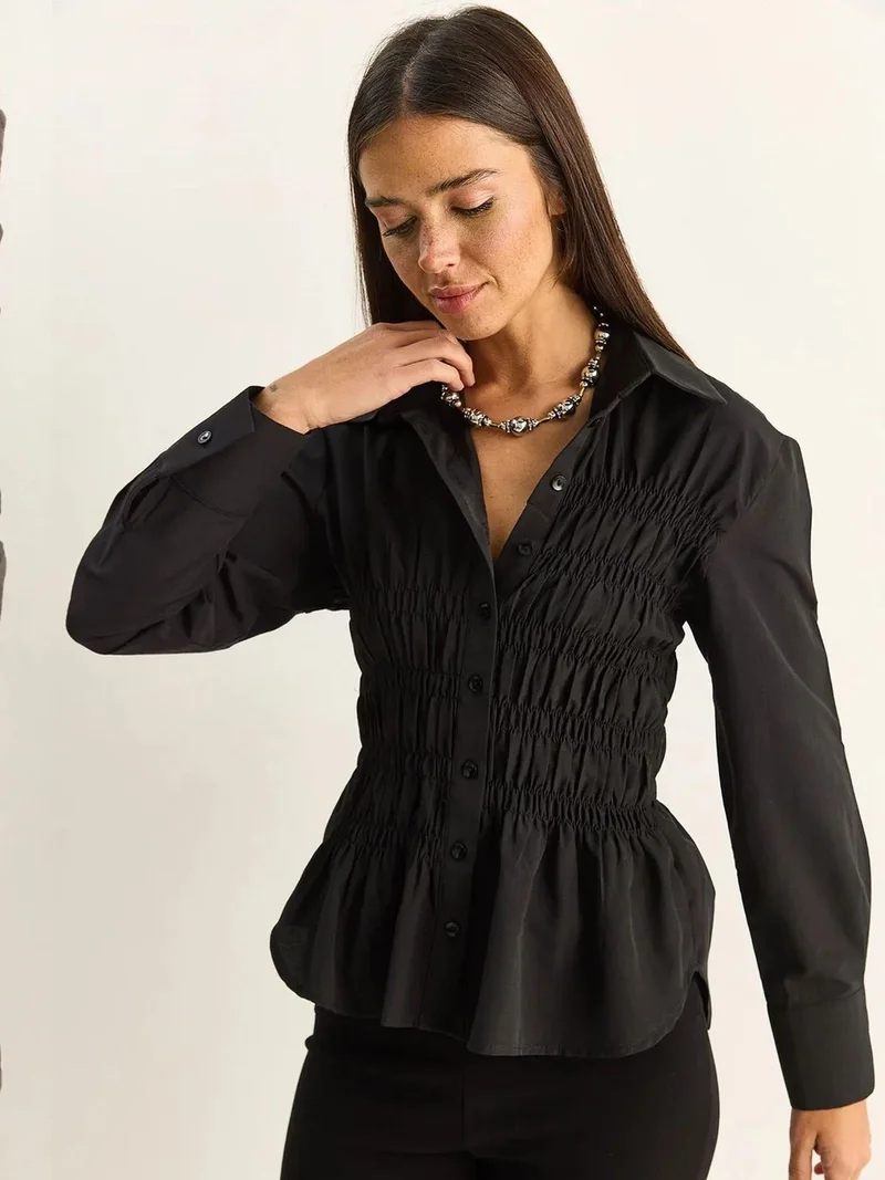 بيانكو لوتشي LUCCI Women's Regular-Fit Cotton-Blend Poplin Shirt