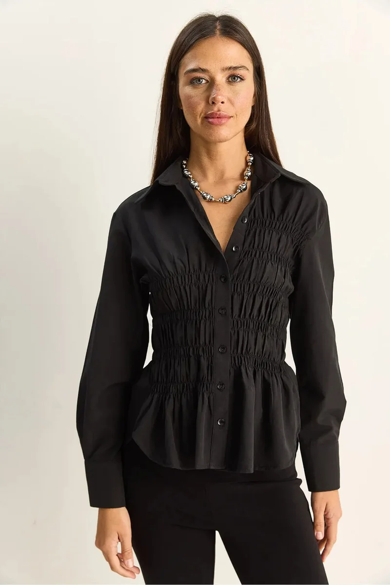 بيانكو لوتشي LUCCI Women's Regular-Fit Cotton-Blend Poplin Shirt