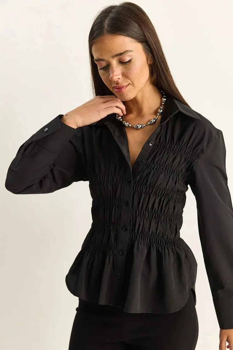 بيانكو لوتشي LUCCI Women's Regular-Fit Cotton-Blend Poplin Shirt